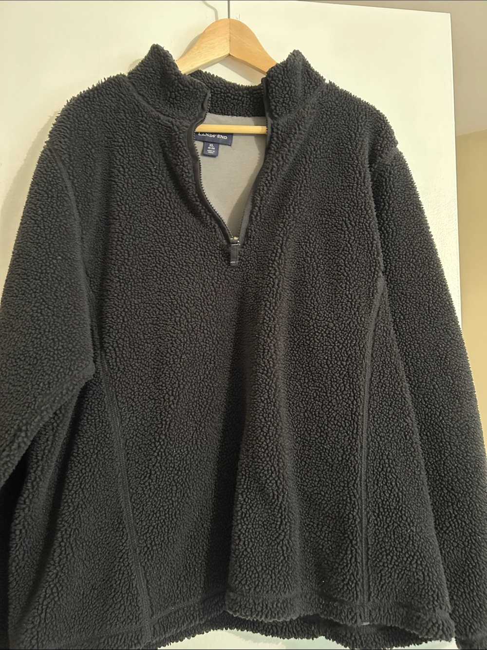 Black Cozy Sherpa Quarter-Zip Pullover Lands End